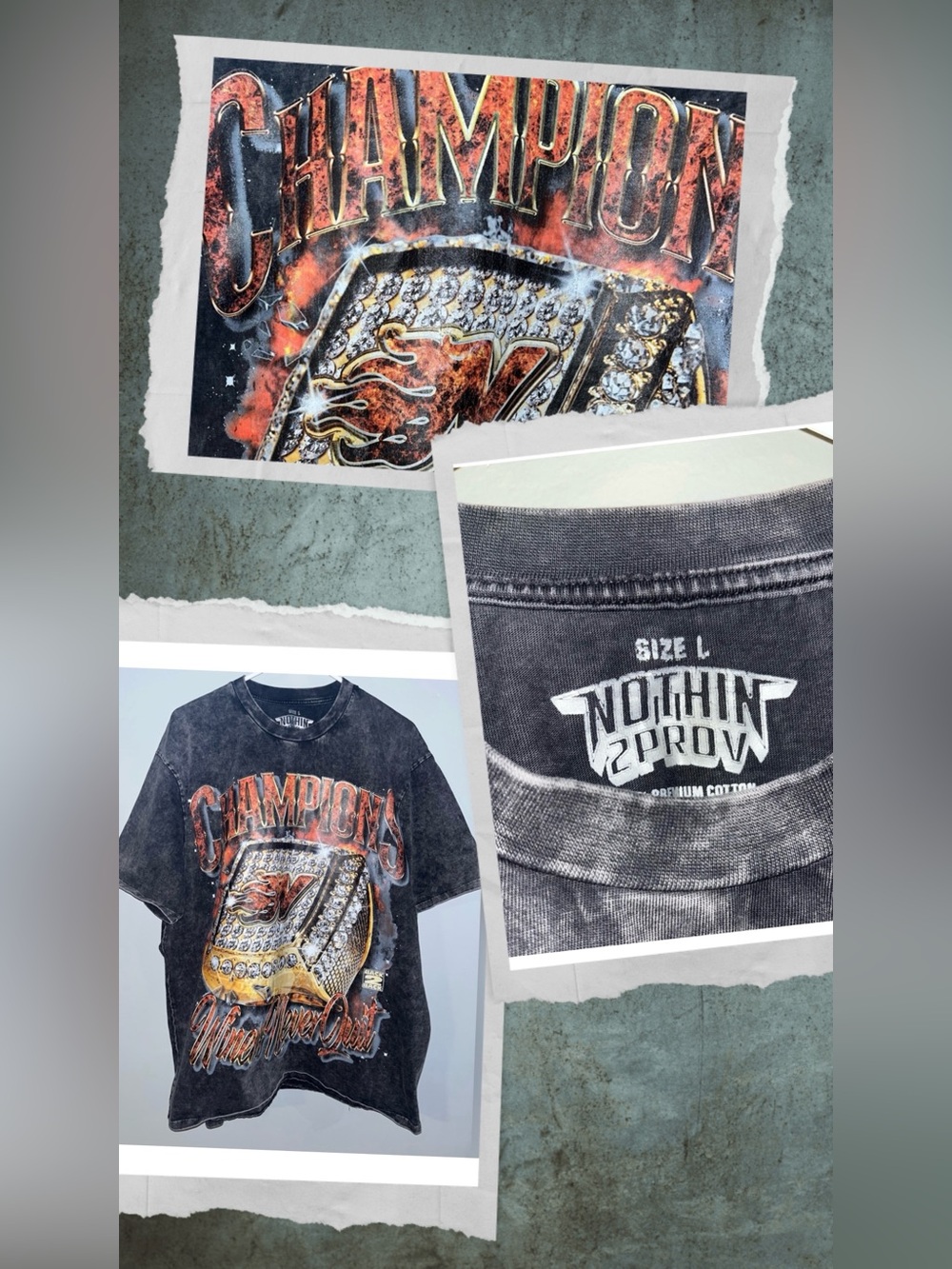 Black Distressed Graphic CHAMPIONSHIP RING Short Sleeve T Shirt Mens Size Large